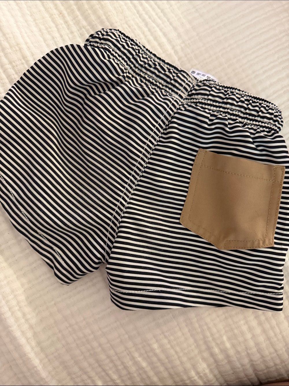 Black & White Striped Kids Swim Trunks